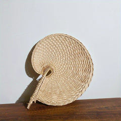Nostalgic Southeast Asian-Style Hand Fan - Purely Hand-Woven, Seashell-Shaped Design, Cooling Palm Leaf Fan, Wall-Hanging Decor, Photography Prop