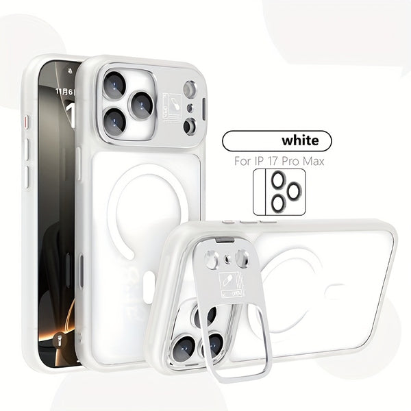 Phone Case: Magnetic Foldable Invisible Bracket Phone Case with Lens Protection Film for iPhone 17 16 15 14 13 12 11 Pro Max 17Air Wireless Charging Cover Fall Resistant Protective Case