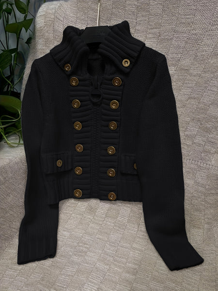 Christmas Women's Elegant Cardigan - Front Zipper & Multi Buttons, Stand-Up Collar Sweater, Structured Fit for Office, Party, Everyday - All-Season Chic Outerwear, Office Wear, Textured Knitwear, Ribbed Texture, Stylish Coverup, Working Professionals