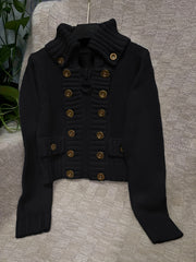 Christmas Women's Elegant Cardigan - Front Zipper & Multi Buttons, Stand-Up Collar Sweater, Structured Fit for Office, Party, Everyday - All-Season Chic Outerwear, Office Wear, Textured Knitwear, Ribbed Texture, Stylish Coverup, Working Professionals