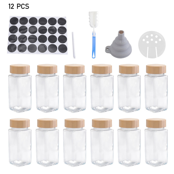 12pcs Glass Spice Jars Bamboo and Plastic Lids Storage Bottles Containers Pots Seasonings Container Canister with Shaker Lids
