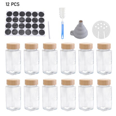 12pcs Glass Spice Jars Bamboo and Plastic Lids Storage Bottles Containers Pots Seasonings Container Canister with Shaker Lids