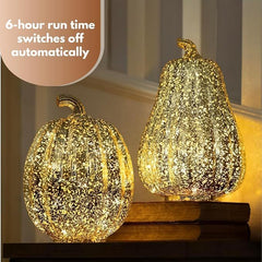 Marco Paul Extra Large Gold Light Up Pumpkin & Squash Pair - 2 Pack Autumn Decorations with Warm LED Lights & 6hr Timer - Plastic Pumpkins for Halloween Ornaments, Autumnal Decor & Seasonal Styling