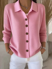 Button-Front Lapel Sweater Cardigan, New Autumn And Winter Solid-Color Casual Cardigan