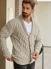 Men'S Solid Cable Knit Cardigan Fall Winter Button-Up Knit Coat