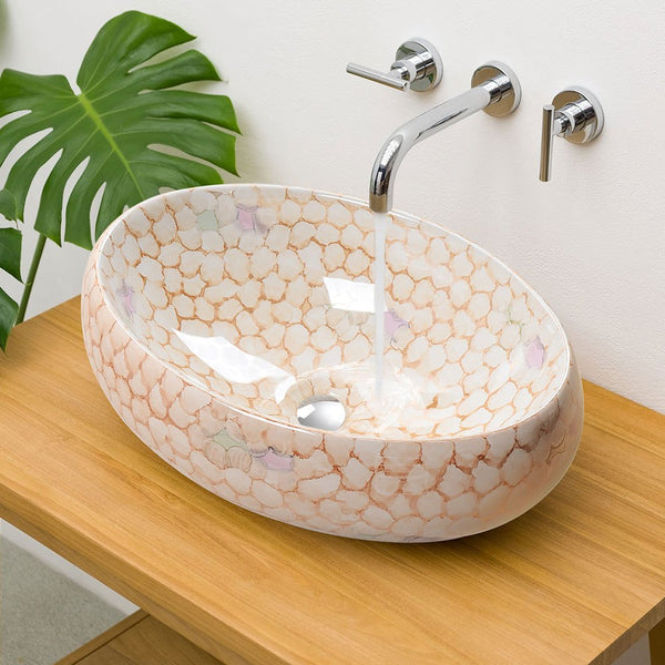 1pc Marble Texture Bathroom Sink, Oval Cloakroom Ceramic Washbasin Countertop Basin Handmade Sink Washing Bowl for Living Room, Bedroom, Laundry, Office, Washroom, Toilet, Vanity Cabinet, Easy To Clean, 48x34x14.5cm