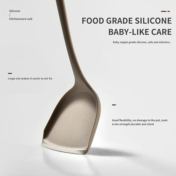 Set of Silicone Cooking Tools Including a Nonstick Spatula, Turner, And Spoon