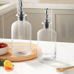 2pcs Olive Oil Dispenser Bottle for Kitchen, Glass Oil and Vinegar Dispenser Set, Coffee Syrup Dispenser, Kitchen Cooking Tools, 350ml/ 500ml, Silver/ Gold