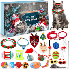 Izoel Cat Advent Calendar 2025 Christmas Interactive Toys for Indoor Christmas Gifts Collars Bow Tie Feather Toys Fish Fake Mouse Bell Balls for Cat Lover Gifts