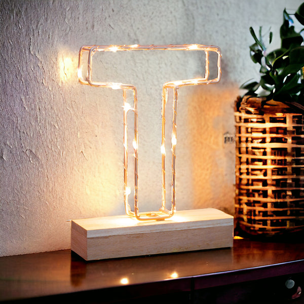 Light Up Letter | LED Alphabet Wire Frame Letter Lights | Rose Gold Copper Initials | Personalised Lighting | Battery Powered | For The Office Living Room Bedroom | Gift For Her
