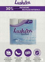 Lusheen White 3-Ply Toilet Paper – 60 Rolls Bulk Pack (150 Sheets/Roll) – Premium Quilted, Unscented & Ultra-Soft Bathroom Tissue