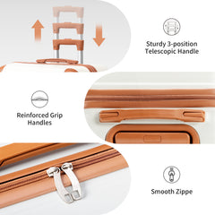 4/5pcs Hard Shell Luggage Set, Expandable & Lightweight Hardside Suitcase With 360° Spinner Wheels (12, 16, 20, 24, 28 Inch) - Stylish White Paired With Brown Luggage