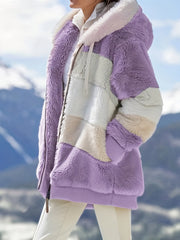 Women'S Faux Fur Shearling Fleece Jacket - Full-Zip Hooded Coat with Full-Length Zipper, Plush Fleece Lining, Purple & Winter Jacket for Cold Weather