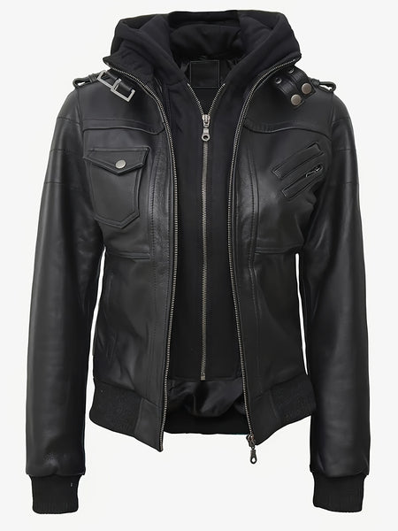 Autumn/winter 2025 Item, Elegant and Sexy Women's PU Jacket, Ladies' Faux Jacket with Detachable Hood