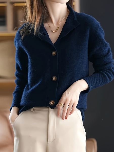 2026 New Retro Women'S 100% Cashmere Solid Color Stand Collar Cardigan, Casual Loose Fit Outerwear for Office Commute & Business Casual Outfit