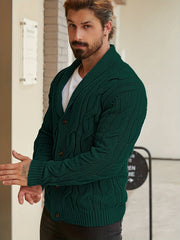 Men'S Solid Cable Knit Cardigan Fall Winter Button-Up Knit Coat