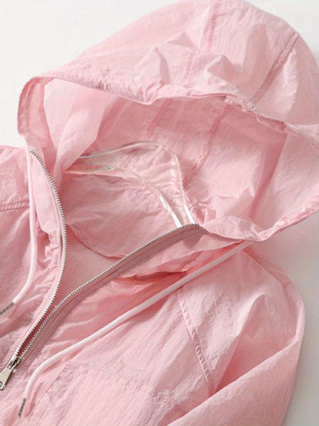 Lightweight Hooded Coat for Women, Featuring a Casual Loose Fit, Solid Color, Front Zipper, And Designed for