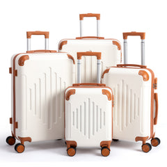 4/5pcs Hard Shell Luggage Set, Expandable & Lightweight Hardside Suitcase With 360° Spinner Wheels (12, 16, 20, 24, 28 Inch) - Stylish White Paired With Brown Luggage