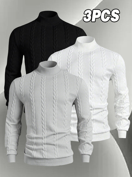 Men'S Fashion Sweatshirt 3pcs Set, Men'S Stand-Up Collar Long Sleeve Sweater And Top, Autumn Winter Skin-Friendly Comfortable Soft Round Neck Casual Sweatshirt, Fashionable Trendy Regular Versatile Top, Ribbed Cuff Design