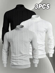 Men'S Fashion Sweatshirt 3pcs Set, Men'S Stand-Up Collar Long Sleeve Sweater And Top, Autumn Winter Skin-Friendly Comfortable Soft Round Neck Casual Sweatshirt, Fashionable Trendy Regular Versatile Top, Ribbed Cuff Design