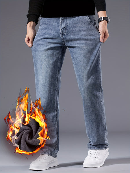 092+1# New Winter Style -Lined Thickened Simple and Stylish Slightly Stretchy Jeans