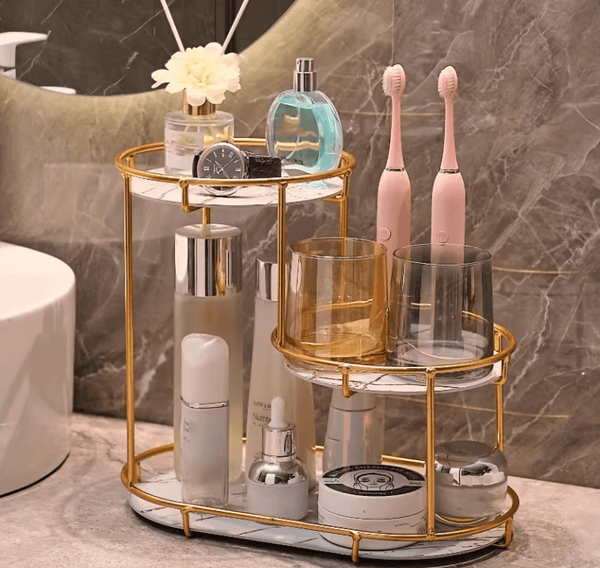 Large 3-Tier Bathroom Organizer with Metal Frame - Perfect for Cosmetics, Perfumes, Skincare & Toothbrushes - Durable Cast Iron, Washable UV Panel