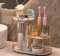 Large 3-Tier Bathroom Organizer with Metal Frame - Perfect for Cosmetics, Perfumes, Skincare & Toothbrushes - Durable Cast Iron, Washable UV Panel