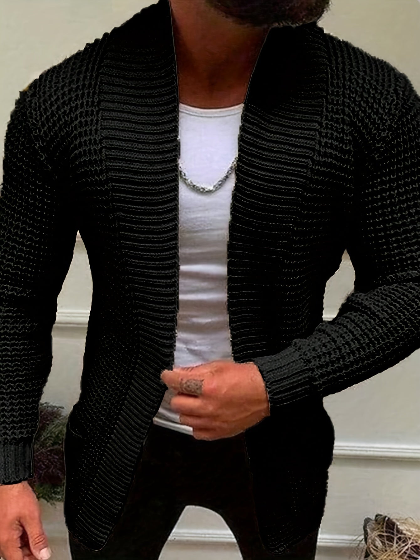 Men'S Casual Long-Sleeved Knitted Cardigan with Pockets in Autumn And Winter New Solid Color Style