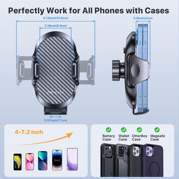 Miracase Car Phone Holder, Stable Double Steel-Hook Air Vent Car Phone Mount Cradle 360°Rotation, One Button Release Mobile Phone Holder for Iphone, Galaxy, All 4.0''-7'' Smartphones