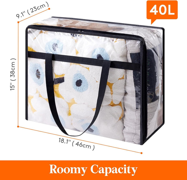 Lifewit 4 Pack Clear Plastic Storage Bags, 40L Foldable Clothes Storage Boxes Wardrobe Organizer Moving Bags with Reinforced Handle for Loft Wardrobe for Bedding Clothes Blanket Duvet