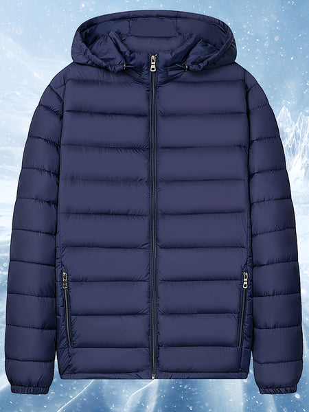 Men's Solid Hooded Jacket for Fall Winter, Men's Casual Zip Up Warm Quilted Jacket Warm And Comfortable Stylish Leisure Clothing for Outdoors.