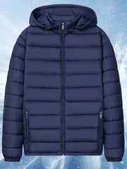 Men's Solid Hooded Jacket for Fall Winter, Men's Casual Zip Up Warm Quilted Jacket Warm And Comfortable Stylish Leisure Clothing for Outdoors.