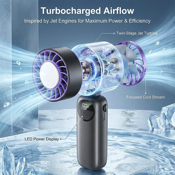 3-in-1 Rechargeable Handheld Fan with 120-Speed Control and LED Battery Indicator, Turbo-Powered Foldable Neck and Desk Fan for Instant Cooling, Portable USB Fan for Summer Camping Hiking Office and Daily Use