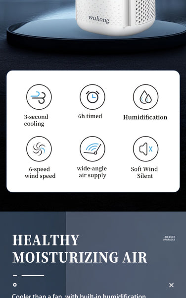 Leafless Portable Air Conditioner Fan, Safe And Hassle-Free with Bladeless Design, Six-Speed Quiet Cool Fan, 1-6 Hour Timer Shutoff, Built-In Humidification Function, Water And Ice Compatible, Suitable for Bedroom, Room, Office, Tent