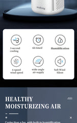 Leafless Portable Air Conditioner Fan, Safe And Hassle-Free with Bladeless Design, Six-Speed Quiet Cool Fan, 1-6 Hour Timer Shutoff, Built-In Humidification Function, Water And Ice Compatible, Suitable for Bedroom, Room, Office, Tent