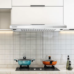 Midea COMFEE' 60 cm Visor Cooker Hood – Versatile LED Under Cabinet Hood, Wall-Mounted Extractor Fan Perfect for 600 mm Home Kitchens, Top Vented Stainless Steel Range Hood [Energy Class B]