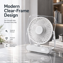 Portable USB Rechargeable Desk Fan with 5000mAh Battery - Ultra-Quiet 5-Speed Adjustable 180° Foldable Design, Digital Power Display, Acrylic Material for Home Office Travel, Versatile Cooling Device, Lightweight Cooling Fan-Gift