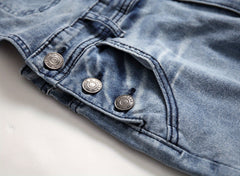 Men's Slim Fit Suspender Jeans, Teen Boys' Denim Pants, Trendy Fashion Versatile Solid Color Classic