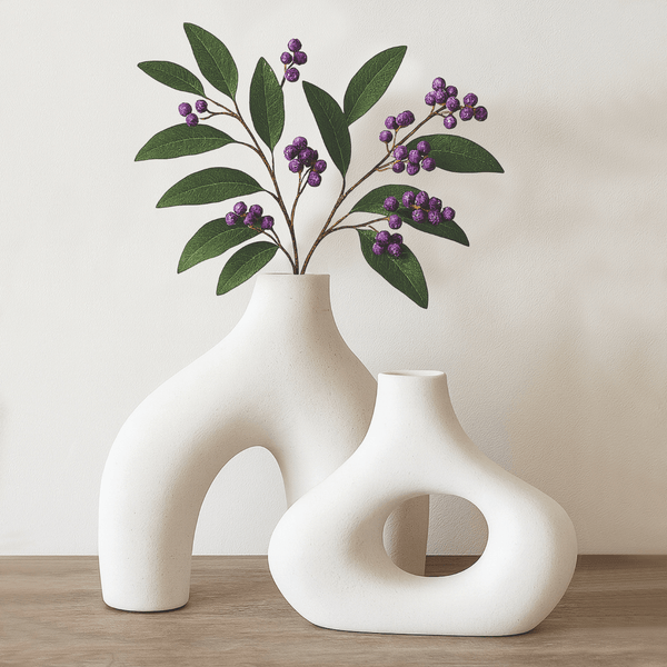Nordic Style Ceramic Vase Set of 2 – Modern White Decorative Vases for Home, Shelf & Table Décor