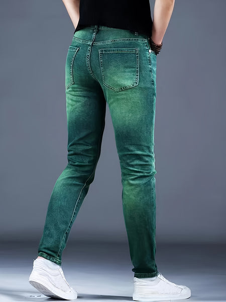 Men'S Jeans, Elastic, Easy, Denim Trousers, Slimming, Slim Fit, Green Men'S Clothing, Multi-Process Men'S Pants, Suitable for All Seasons