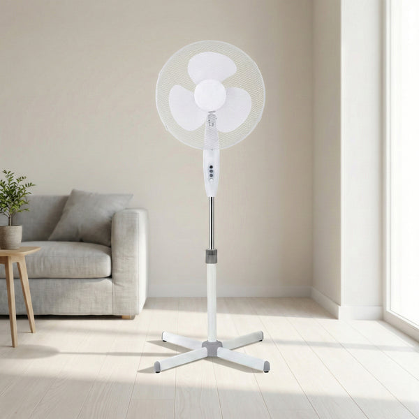 Straame 16 Inch Pedestal Fan – White Standing Fan with Adjustable Height, 3 Speeds, Oscillation & Tilting Head for Home and Office