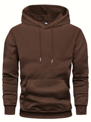 5pcs Men's Long Sleeve Sweatshirt Hoodie, Autumn/Winter Solid Color Plain Hooded Pullover with Drawstring Design and Kangaroo Pocket, Men's Casual Sportswear Top