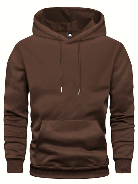 5pcs Men's Long Sleeve Sweatshirt Hoodie, Autumn/Winter Solid Color Plain Hooded Pullover with Drawstring Design and Kangaroo Pocket, Men's Casual Sportswear Top