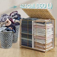 Laundry Basket, 160L Synthetic Rattan Storage Basket with Lid And Handles, Wicker, Foldable, Removable Liners, for Blankets, Clothes, Living Room, Laundry Room, Natural Colour, Laundry Baskets, Living Room Decor, Clothes Hamper, Stylish Organizer