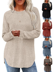 Ladies' Basic Long-Sleeve Sweater, Loose-Fit Top with Elegant Crew Neck.