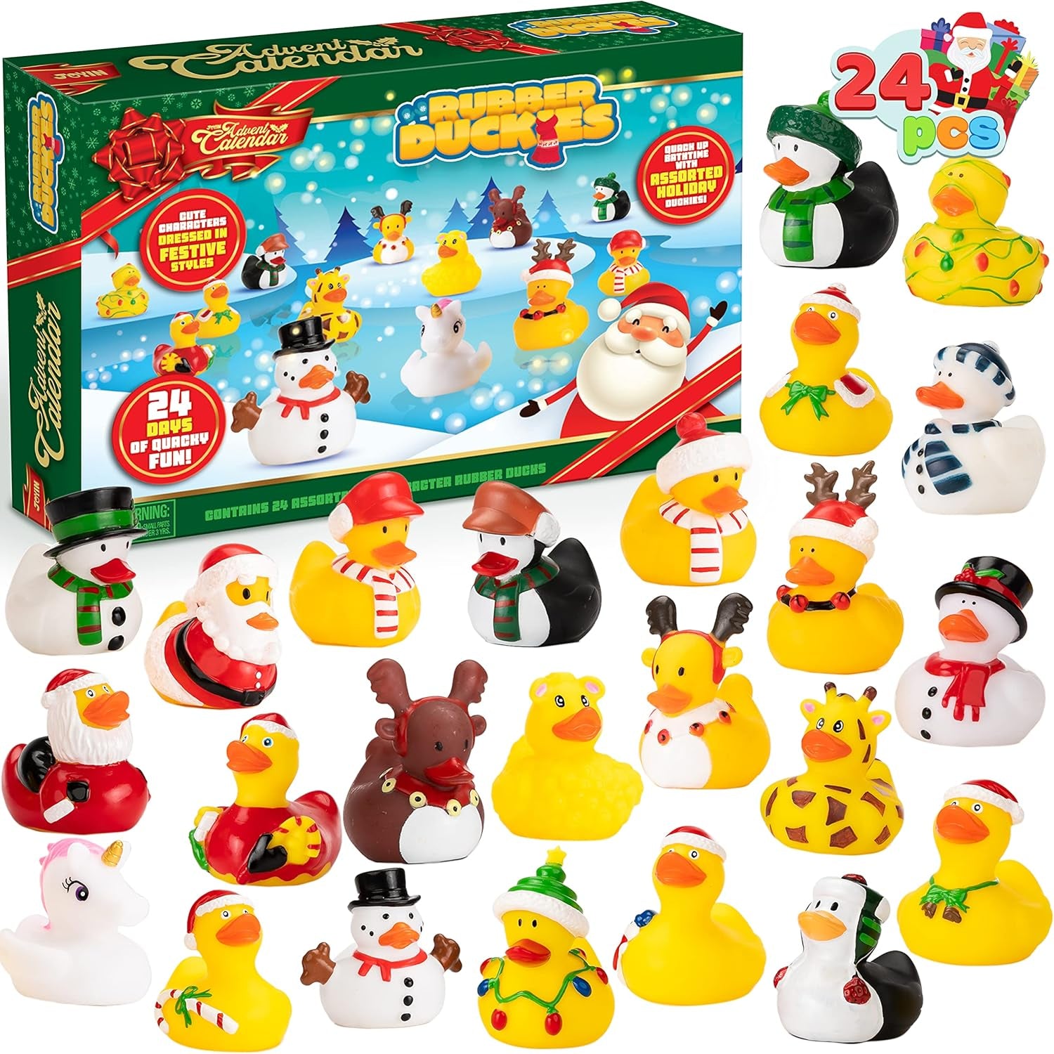 JOYIN 2025 Advent Calendar 24 Days Christmas Countdown with 24 Rubber Ducks for Boys, Girls, Kidss and Toddler, Christmas Party Favor Gifts