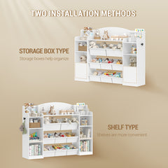 Toy Storage Units and Bookcase | With 8 Fabric Bins, Open Shelves, Display Rack, Suitable for Bedroom, Nursery, Playroom, Kindergarten, White - HZUANERI