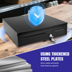 Cash Box Money Till Drawer with 5 Bill 5 Coin Removable Trays, Cash Register Drawer Manual Open, Key-Lock Adjustable Removable Cash Tray Till