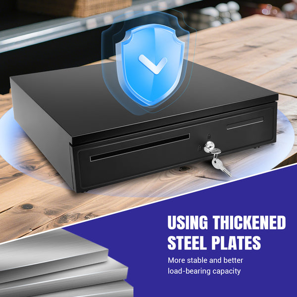 Cash Box Money Till Drawer with 5 Bill 5 Coin Removable Trays, Cash Register Drawer Manual Open, Key-Lock Adjustable Removable Cash Tray Till