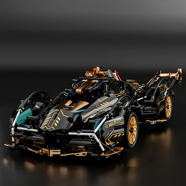 1332pcs Limited Edition Super Sports Car Model Kit - Sleek Black & Golden, DIY Mechanical Assembly, High-Quality ABS Plastic, Stackable Vehicle Set for Christmas & Birthday Gifts, Suitable for Ages 14+